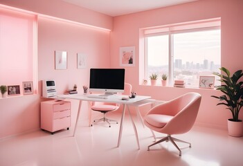 Fototapeta premium minimalist interior design style futuristic home office sleek furniture state of the art technology