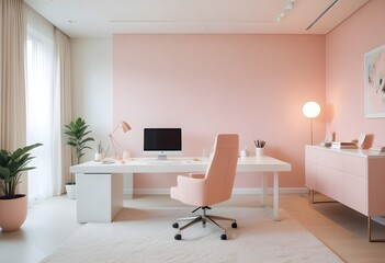 Fototapeta premium minimalist interior design style futuristic home office sleek furniture state of the art technology