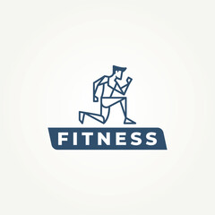 Naklejka premium minimalist fitness and body building line art logo vector illustration design. simple modern fitness, gym, workout, and personal trainer logo concept