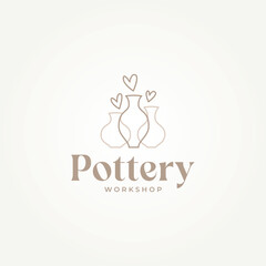 minimalist pottery ceramic line art label logo vector illustration design. simple modern creative craft, pottery workshop, ceramics shop logo concept