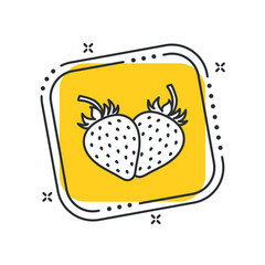 Cartoon strawberry icon vector illustration. Two berry on isolated yellow square background. Fruit sign concept.