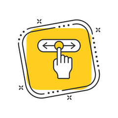 Cartoon toggle icon vector illustration. Swipe left, right on isolated yellow square background. On-off sign concept.