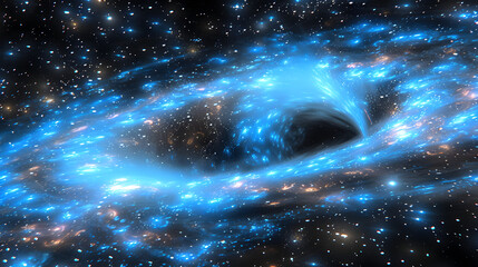 Digital data stream in deep blue, high speed data transfer with motion effect, cyber tech space.