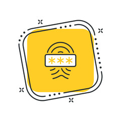 Cartoon touch id icon vector illustration. Fingerprint with password on isolated yellow square background. Biometric identification sign concept.
