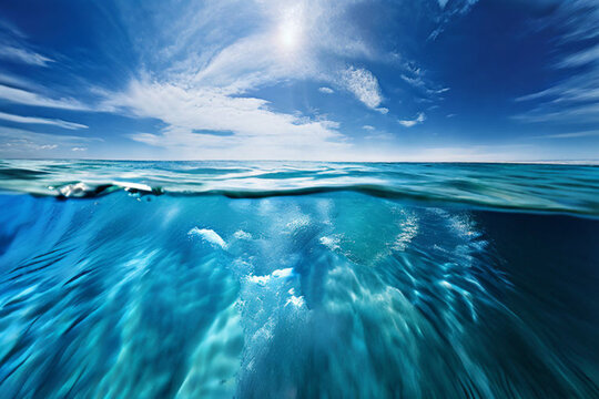 Underwater Oasis: A Split View of the Ocean's Surface and Depths