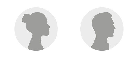 Flat illustration. Gray profile of an adult woman and man on a white background. Suitable for social media profiles, icons, screensavers and as a template... © TA Sydoruk