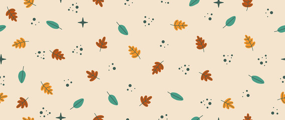 Flat seamless background. Minimalistic abstract leaf pattern. Modern autumn print on a light background. Ideal for textile design, screensavers, covers, cards, invitations and posters...