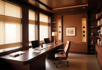 Fototapeta premium minimalist interior design style futuristic home office sleek furniture state of the art technology