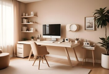 Fototapeta premium minimalist interior design style futuristic home office sleek furniture state of the art technology