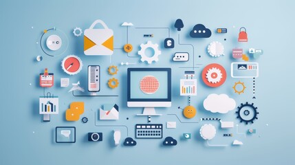 Digital transformation strategy on light blue background