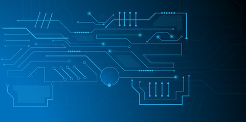 Hi-tech blue vector illustration with various technology elements. Abstract grey, white futuristic electronic circuit technology background.
