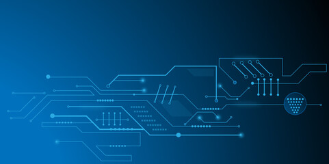 Hi-tech blue vector illustration with various technology elements. Abstract grey, white futuristic electronic circuit technology background.