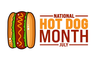 July is National Hot Dog Month background template. Holiday concept. use to background, banner, placard, card, and poster design template with text inscription and standard color. vector illustration.