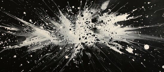 Abstract monochrome painting with bold paint splatters in black, white, and grey. Ideal for adding drama to your home decor