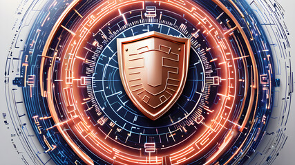 Obraz premium An abstract illustration of a cyber security shield surrounded by data streams and encryption symbols. The design represents protection and digital security