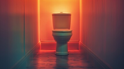 A toilet in a small room with bright lights shining on it, AI