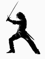 Silhouette Man With Sword Fight Pose