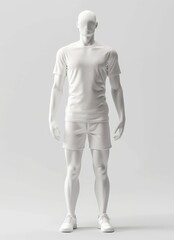 Obraz premium A simple white mannequin in a white T-shirt and shorts