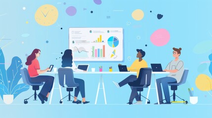 Strategic planning session on light blue background