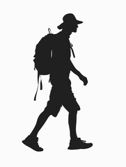 Tourist With Hat and Shortpants Walk Slhouette