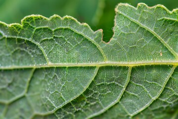 Fototapeta premium Detailed close up of intricate green leaf veins displaying complex and captivating patterns