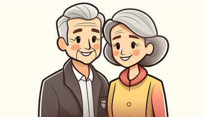 Obraz premium 仲良し老夫婦 イラスト