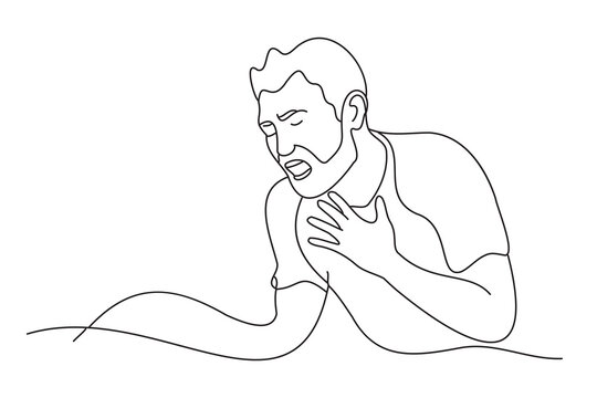 recommend clip art: Man clutching his chest in pain, continuous line art vector illustration