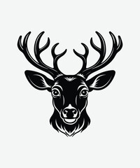 Naklejka premium Black silhouette of a Deer head vector isolated on white background