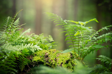 a beautiful green forest full of ferns