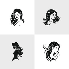 Obraz premium Girls heads in profile. Beautiful female faces profiles, black silhouette avatars, portraits with hairstyle vector set