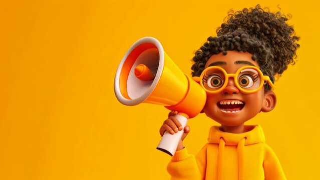 Girl holding a megaphone and talking.
