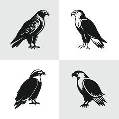 Set of eagle silhouettes. Suitable for logo, emblem, pattern, typography etc. Isolated on white background. Vector illustration