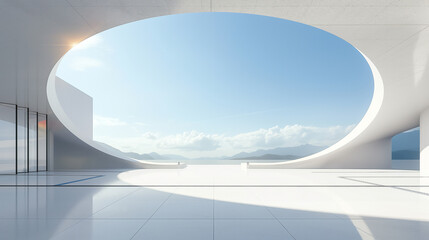 Minimal style, flat white open-air indoor platform