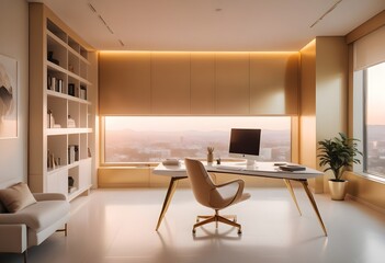 Fototapeta premium minimalist interior design style futuristic home office sleek furniture state of the art technology