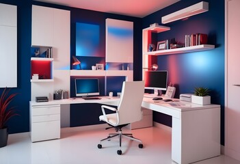 Fototapeta premium minimalist interior design style futuristic home office sleek furniture state of the art technology