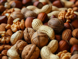 closeup of assorted nuts with shells