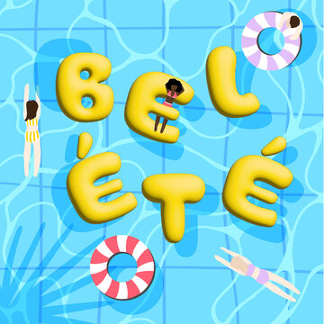 illustration bel &eacute;t&eacute;, piscine, bou&eacute;e, couleurs vives. id&eacute;al pour des cartes, flyer...