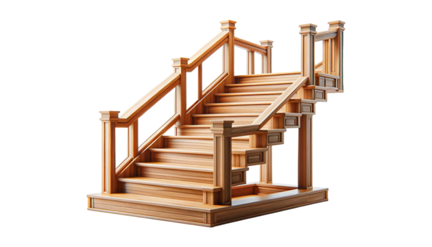 wooden stairs isolated on transparent or white background