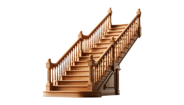 wooden stairs isolated on transparent or white background