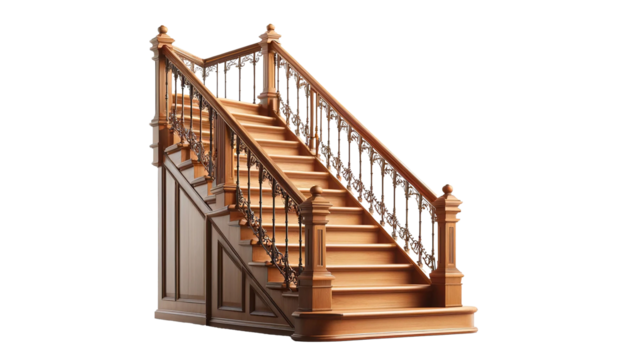 wooden stairs isolated on transparent or white background