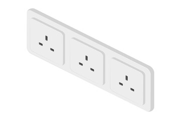 isometric power outlet socket british type g vector flat illustration