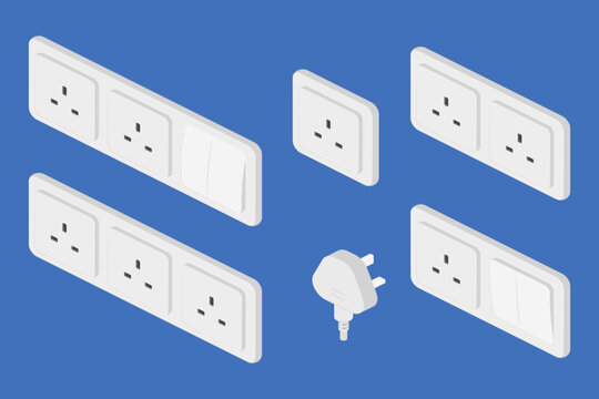 isometric power outlet socket plug switcher british type g vector flat illustration