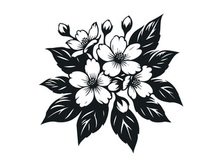 Jasmine isolated vector floral elements for design. Black silhouette and outline on a white background.