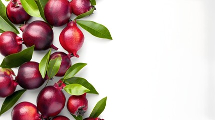 Vibrant Mangosteen Fruit with Leaves on White Background