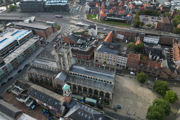 Obraz premium areal views of Hull Minster an Anglican Church formerly called Holy Trinity Church in Hull