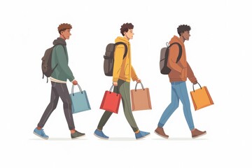 Obraz premium People traveling with bags on their backs, white background illustrations