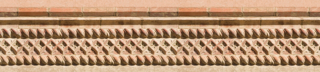 Seamless pattern of an old frame built with terracotta elements - Useful for renderings applications - Can be repeated modularly to create a uniform and continuously background