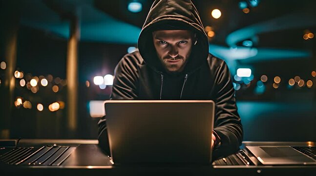 Laptop Hacking Scene. Digital Espionage