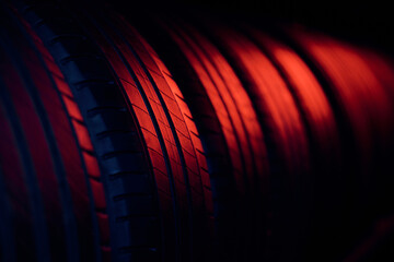 Abstract red car tires background