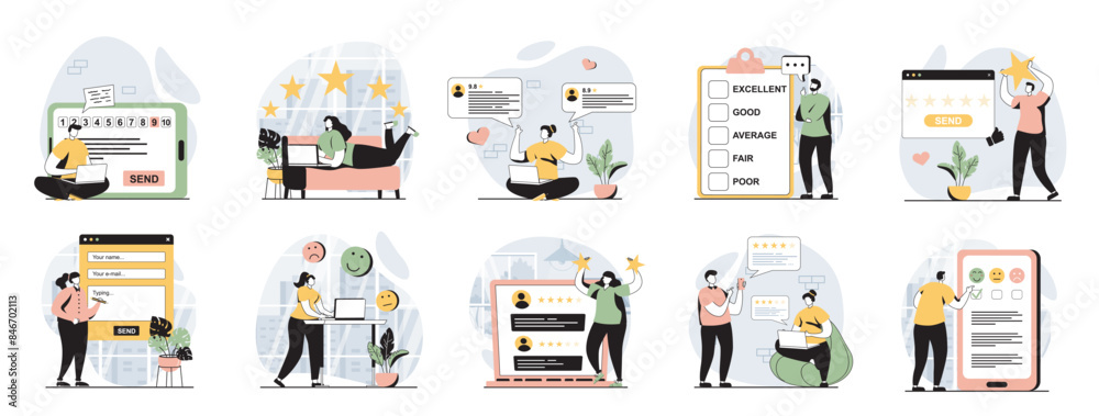 Leinwandbilder feedback web concept with people scenes mega set in flat design. bundle of character situations with